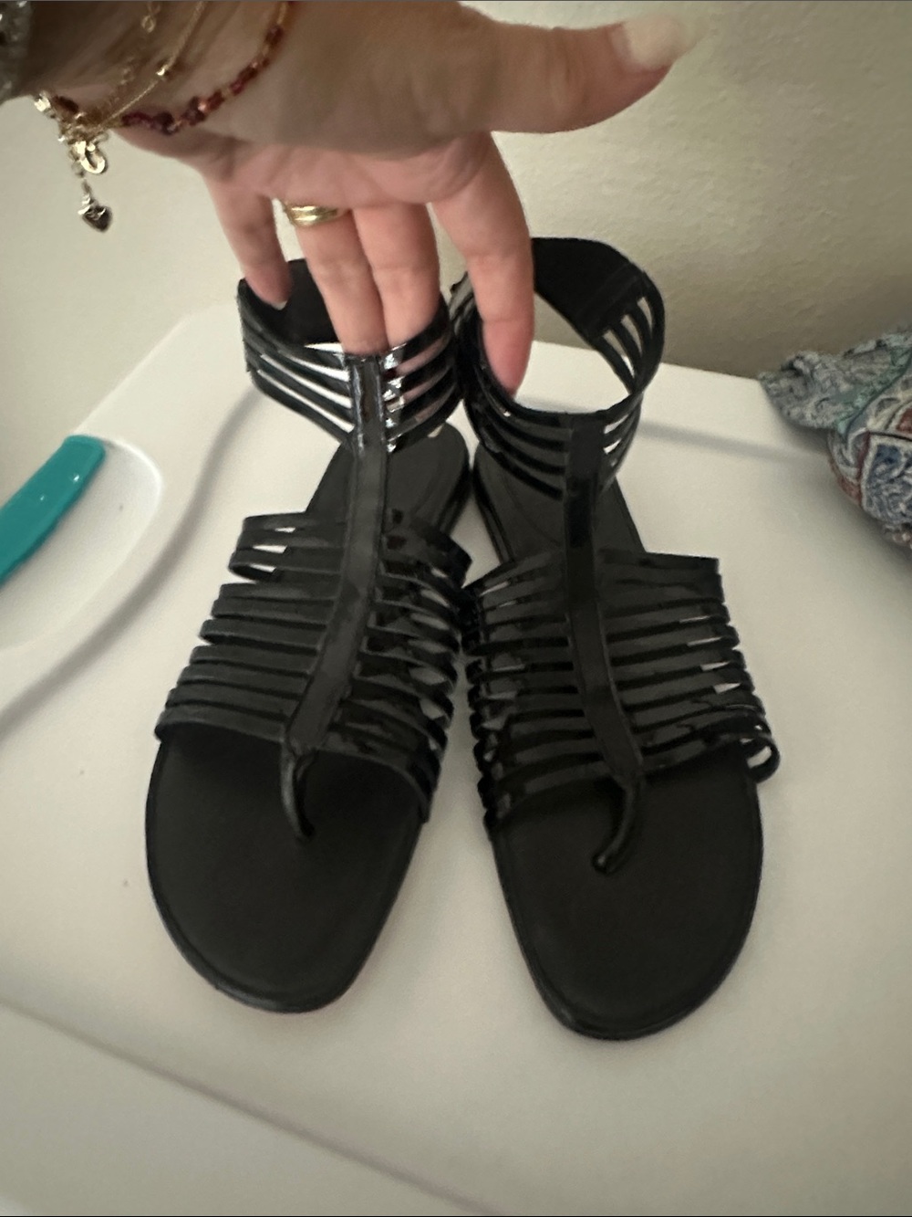 Cole Haan Black Strappy T‑Bar Gladiator Sandals - Picture 3 of 3